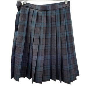 Jissen‎ Vintage Blue Black Watch Plaid Pleaded Schoolgirl Academia Midi Skirt